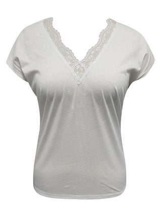 Full Size Lace Detail V-Neck Short Sleeve Blouse Divacious