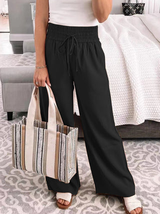 Full Size Drawstring High Waist Wide Leg Pants Divacious