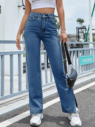 Slit High Waist Jeans with Pockets Divacious