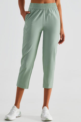 Elastic Waist Cropped Sports Pants Trendsi