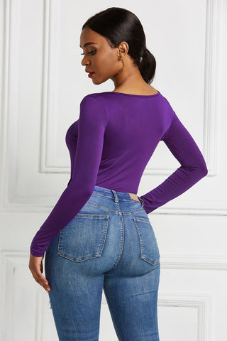 Half Zip Scoop Neck Long Sleeve Bodysuit Divacious