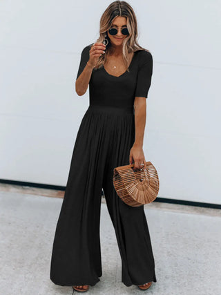 Scoop Neck Short Sleeve Jumpsuit Divacious