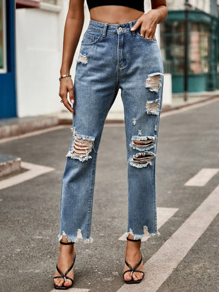 Distressed Raw Hem Jeans with Pockets - Divacious