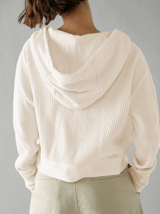 Waffle-Knit Dropped Shoulder Hooded Jacket Divacious