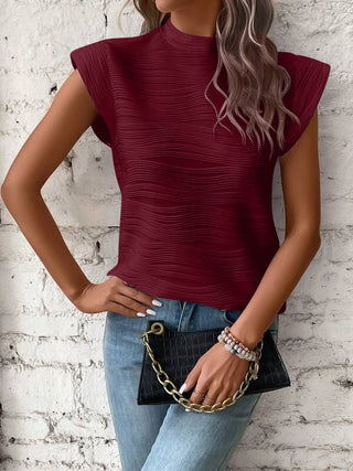 Mock Neck Cap Sleeve T-Shirt Divacious