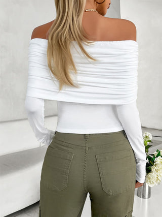 Ruched Off-Shoulder Long Sleeve T-Shirt Divacious