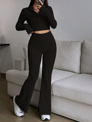 Honey Zip Up Long Sleeve Top and Pants Set Trendsi