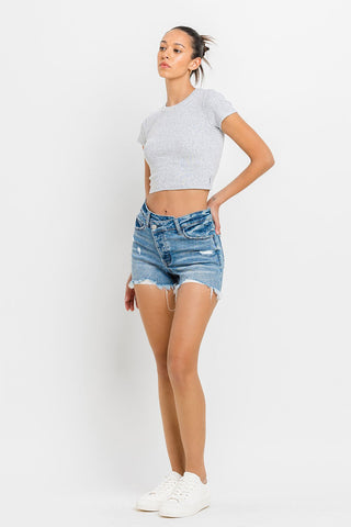 Lovervet Stepped Waist Raw Hem Denim Shorts Divacious