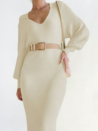 Tied Long Sleeve Wrap Sweater Dress Divacious