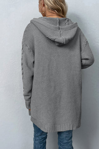 Cable-Knit Dropped Shoulder Hooded Cardigan Divacious