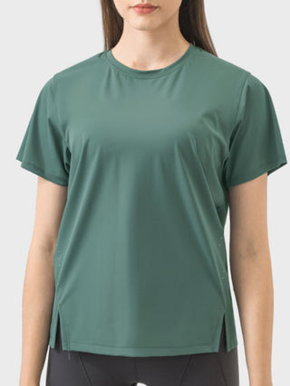 Millennia Slit Round Neck Short Sleeve Active T-Shirt Trendsi