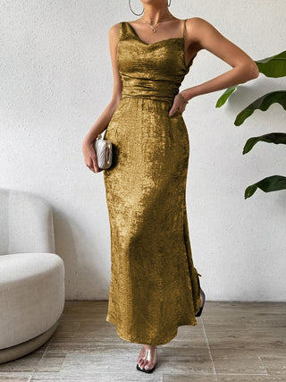 Honey Asymmetric Neck Sleeveless Midi Dress Trendsi