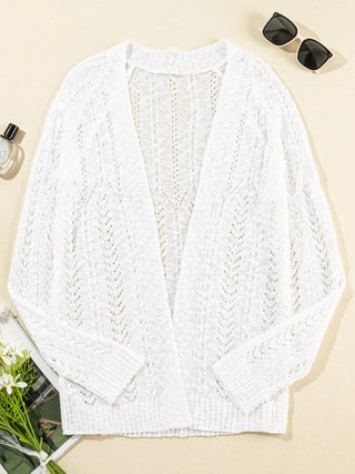 Openwork Open Front Long Sleeve Cardigan Divacious