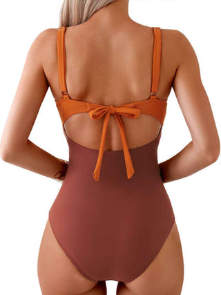 Tied Cutout Contrast One-Piece Swimwear Divacious