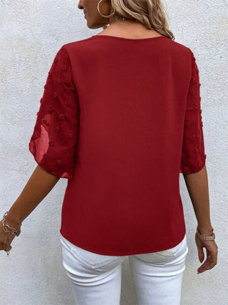 Swiss Dot Round Neck Half Sleeve Blouse Divacious