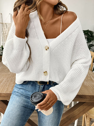 V-Neck Button Up Long Sleeve Cardigan Divacious