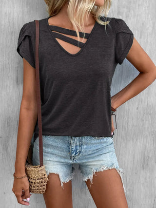 Cutout Petal Sleeve T-Shirt Divacious