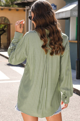 Striped Button Up Long Sleeve Shirt Divacious