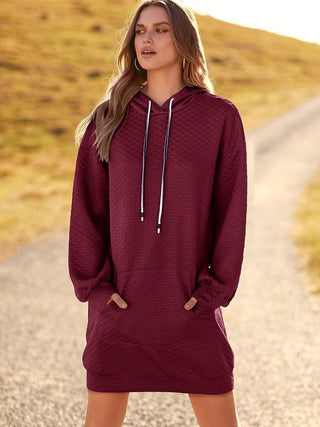 Textured Drawstring Tunic Hoodie Divacious