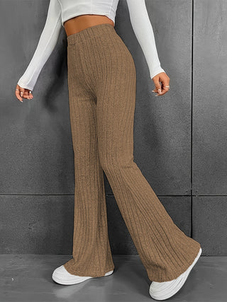 Ribbed High Waist Bootcut Pants Divacious