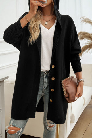 Button Up Long Sleeve Hooded Cardigan Divacious