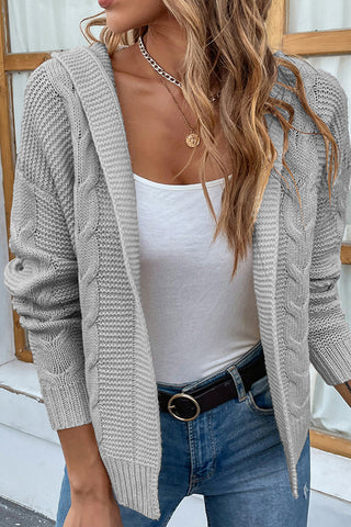 Cable-Knit Dropped Shoulder Hooded Cardigan Divacious