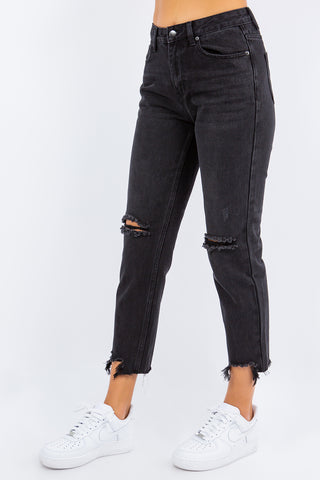 High Waist Distressed Cropped Straight Jeans Divacious