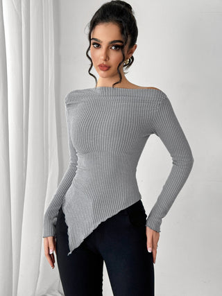 Asymmetric Hem Long Sleeve T-Shirt - Divacious