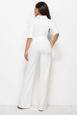 Mock Neck Tie-Waist Half Sleeve Jumpsuit Divacious