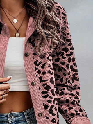 Full Size Leopard Buttoned Jacket Divacious