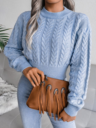 Cable-Knit Round Neck Sweater Divacious