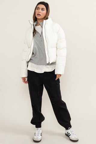 HYFVE Quilted Back Drawstring Puffer Jacket Trendsi