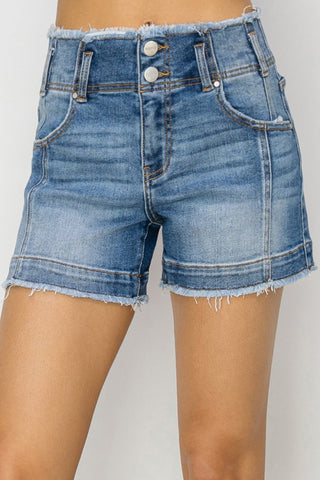 High Rise Seam Detailed Raw Edge Denim Shorts Divacious