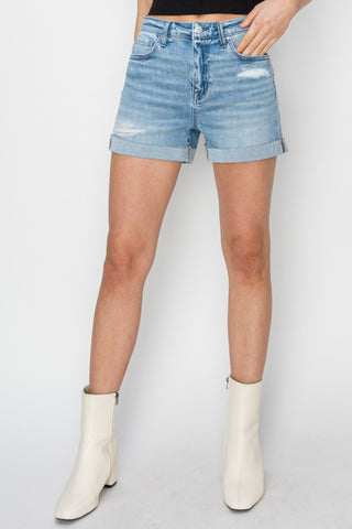 Distressed Mid-Rise Waist Denim Shorts Divacious