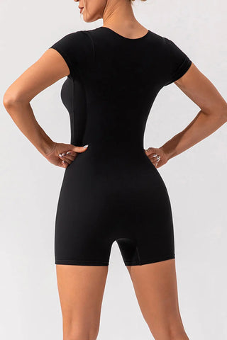 Square Neck Cap Sleeve Active Romper Divacious