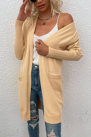 Open Front Long Sleeve Cardigan with Pockets Divacious