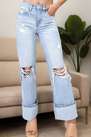 Distressed High Waist Jeans with Pockets Divacious