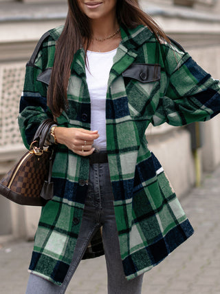 Pocketed Plaid Button Up Dropped Shoulder Shacket Divacious