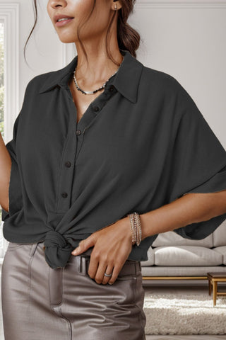 Half Button Collared Neck Half Sleeve Blouse Divacious