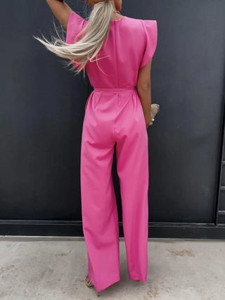 Ruffled Round Neck Cap Sleeve Jumpsuit Divacious