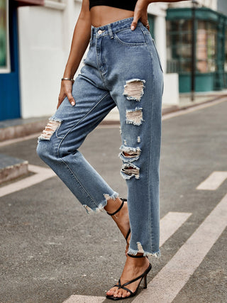 Distressed Raw Hem Jeans with Pockets - Divacious