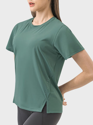 Millennia Slit Round Neck Short Sleeve Active T-Shirt Trendsi