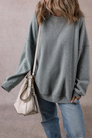 Slit Round Neck Long Sleeve Sweatshirt Divacious