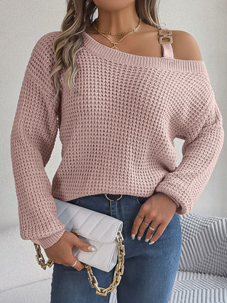 Asymmetrical Neck Long Sleeve Sweater Divacious