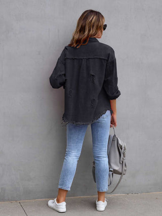 Distressed Drop Shoulder Denim Jacket Divacious