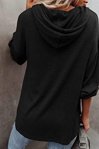 Buttoned Drop Shoulder Hoodie Divacious