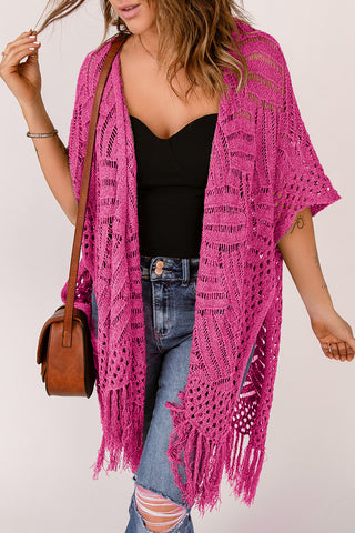 Openwork Open Front Cardigan with Fringes Divacious