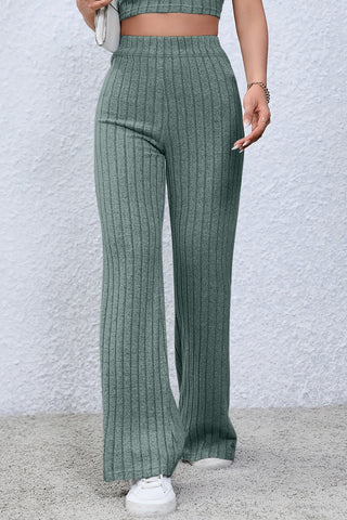 Full Size Ribbed High Waist Flare Pants Divacious