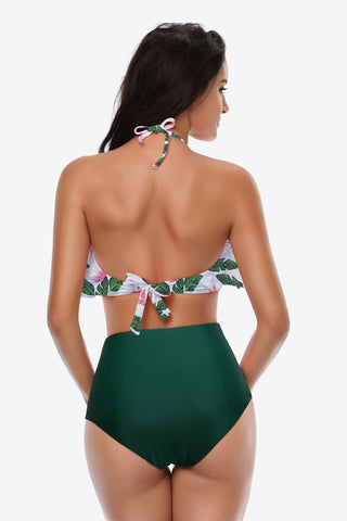 Two-Tone Ruffled Halter Neck Two-Piece Swimsuit Divacious