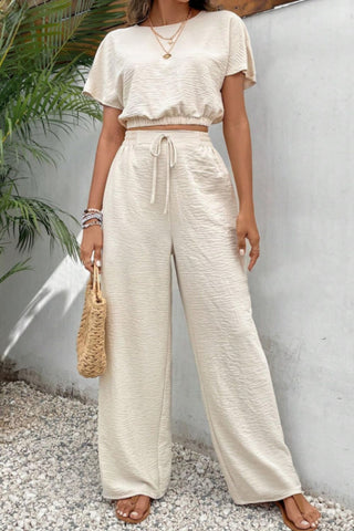 Round Neck Short Sleeve Top and Pants Set Trendsi